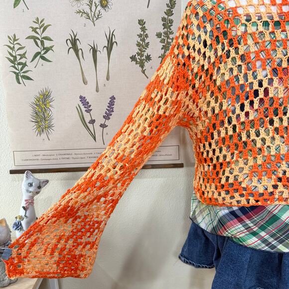 Orange Crochet Wide Long Sleeves Sweater NWT Whimsy Twee Fairy Coastal Grandma M - Picture 3 of 8